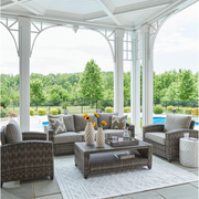 Oasis Court Gray 4PC Outdoor Sofa Set with Cushions and Coffee Table