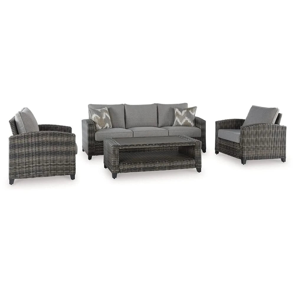 Oasis Court Gray 4PC Outdoor Sofa Set with Cushions and Coffee Table
