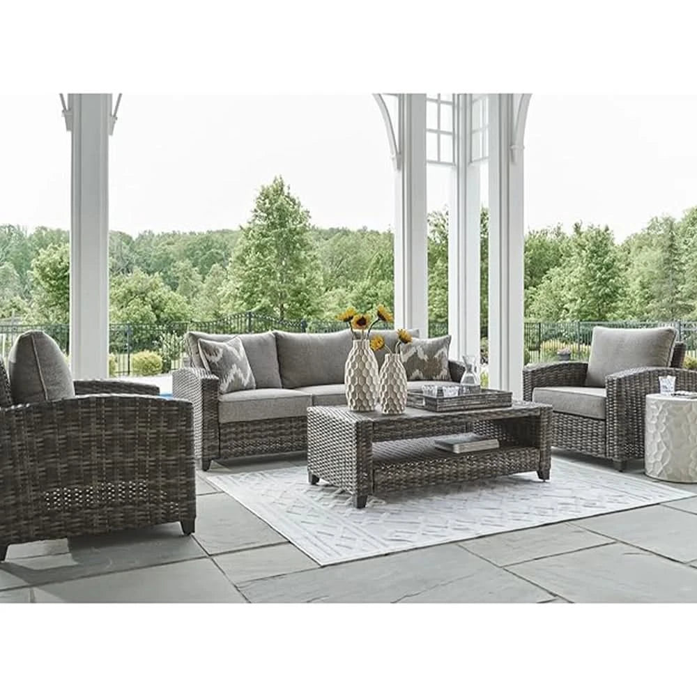 Oasis Court Gray 4PC Outdoor Sofa Set with Cushions and Coffee Table