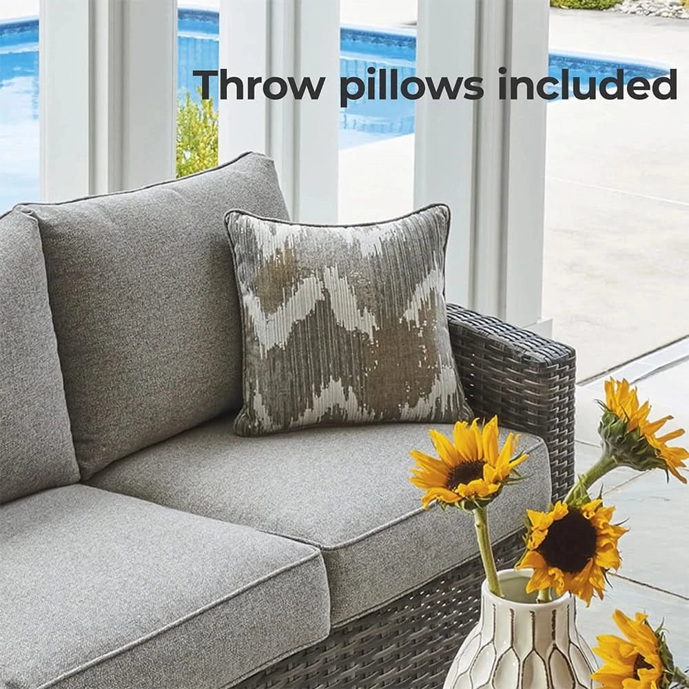Oasis Court Gray 4PC Outdoor Sofa Set with Cushions and Coffee Table