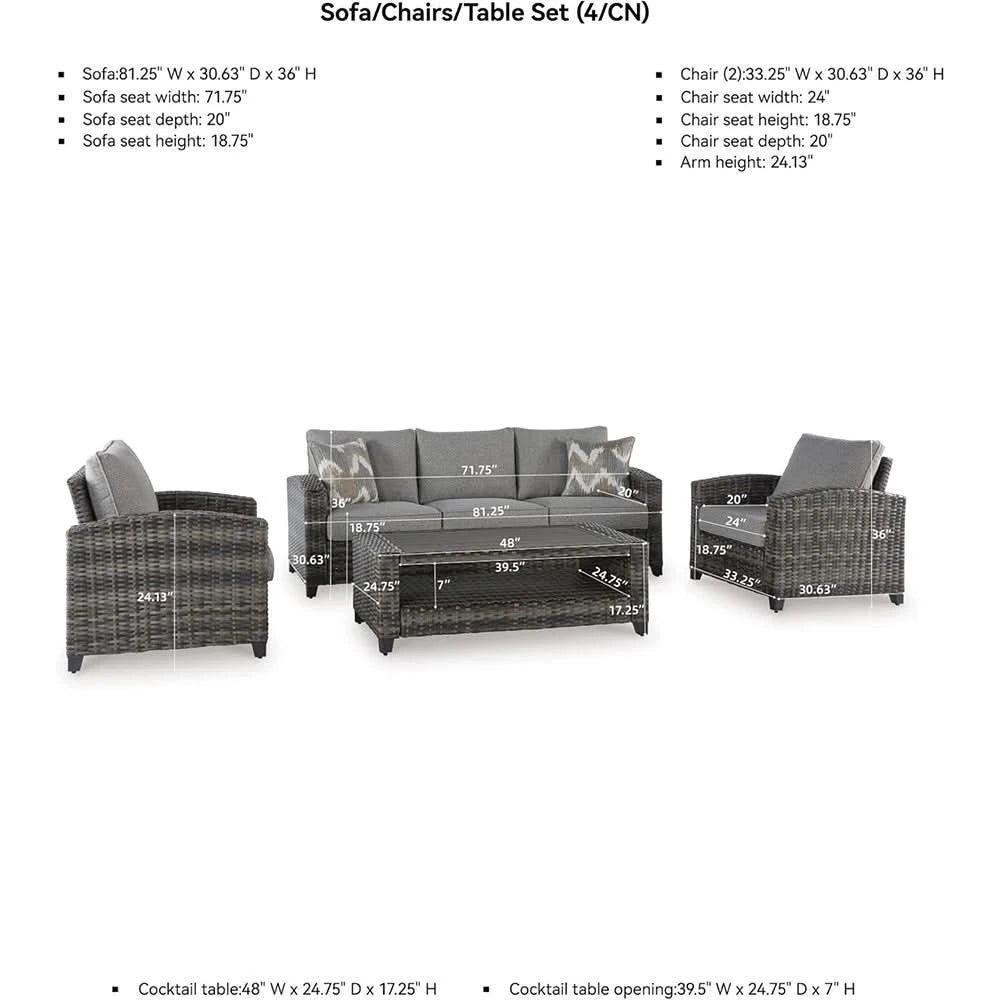 Oasis Court Gray 4PC Outdoor Sofa Set with Cushions and Coffee Table