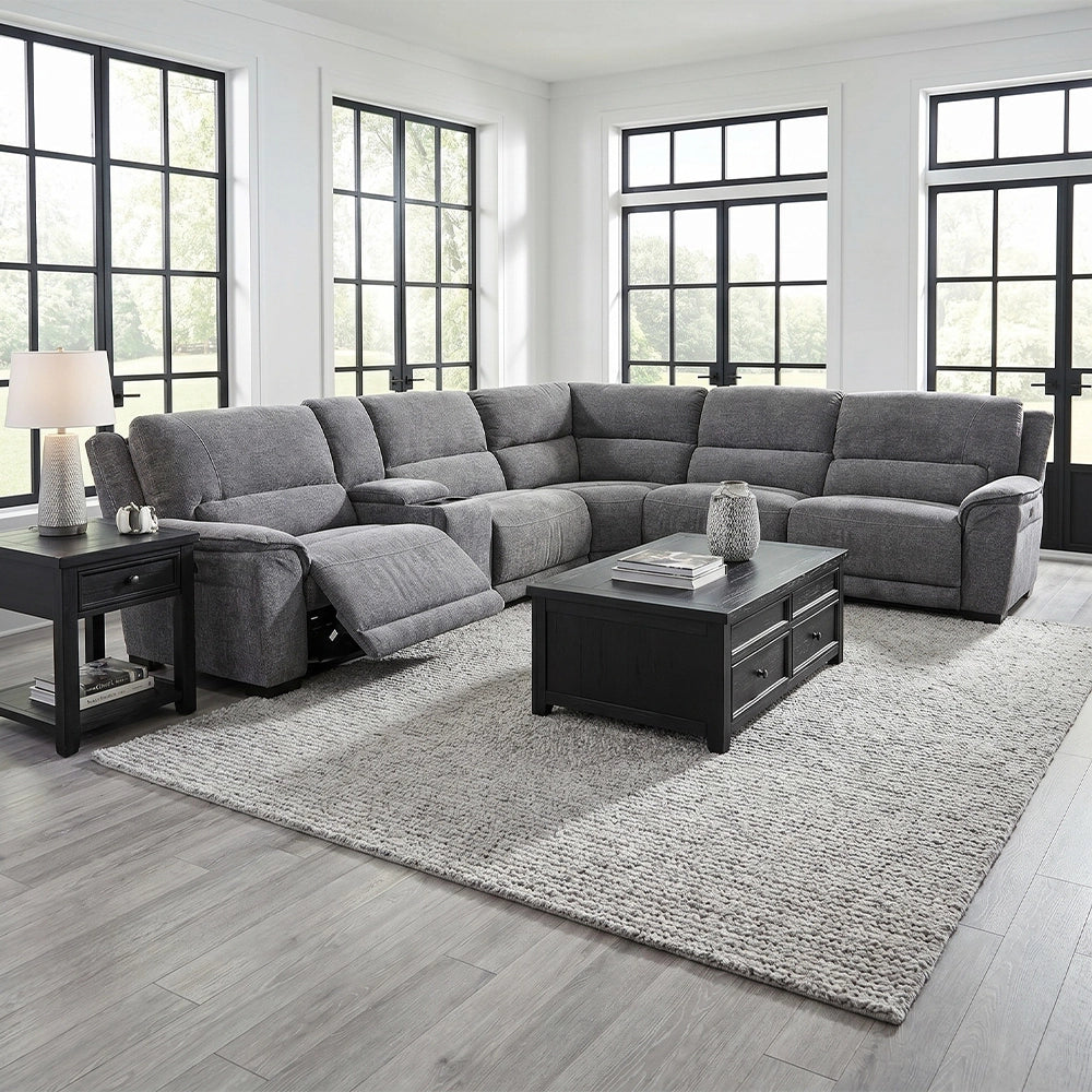 Opal Gray Zero Gravity Power Reclining 6-Piece Modular Sectional with Storage Console & Cup Holders
