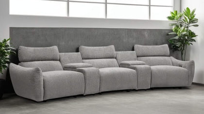 Capri Pewter Gray Contemporary Power Reclining 5 PC Sectional with Storage Console, Bluetooth Control Panel and Hi-Def Speakers