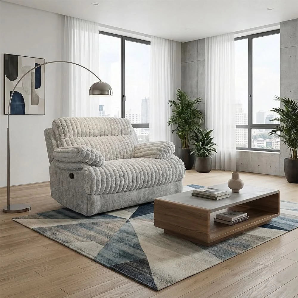 Oyster Mondo Contemporary Power Recliner with Channel Tufting and Pillow Top Arms