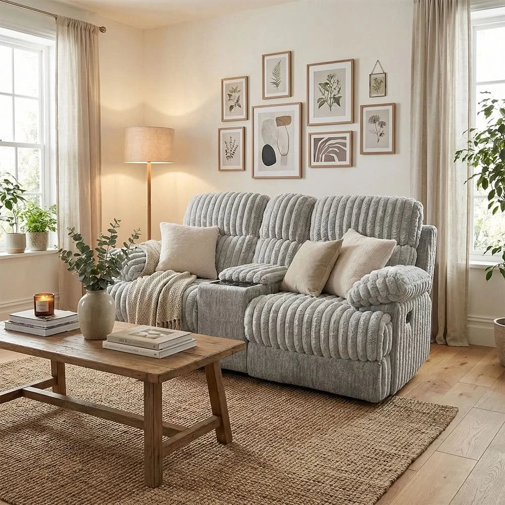 Oyster Mondo Contemporary Power Reclining Sofa & Loveseat with Plush Channel Tufting