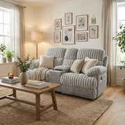 Oyster Mondo Contemporary Power Reclining Loveseat with Channel Tufting and Pillow Top Arms