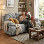Oyster Mondo Contemporary Power Reclining Sofa with Channel Tufting and Pillow Top Arms