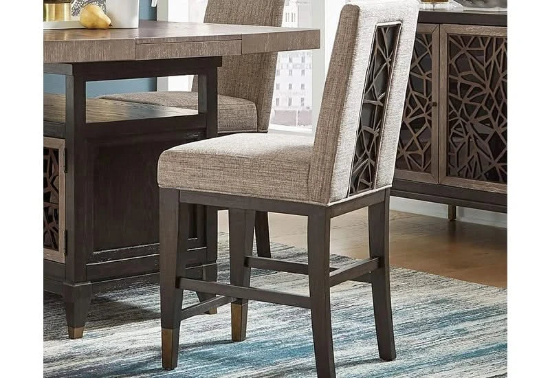 Paladium Grey Counter Stool with Upholstered Seat & Metal Accents