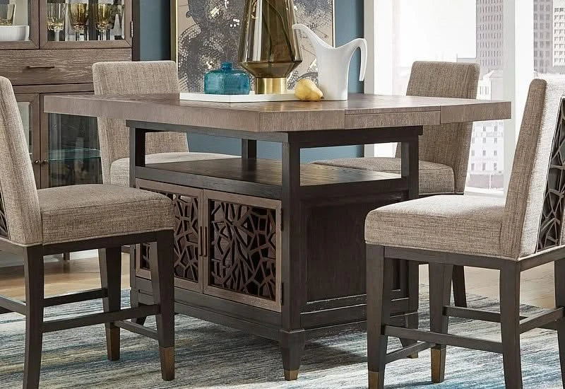 Paladium Grey Counter Stool with Upholstered Seat & Metal Accents