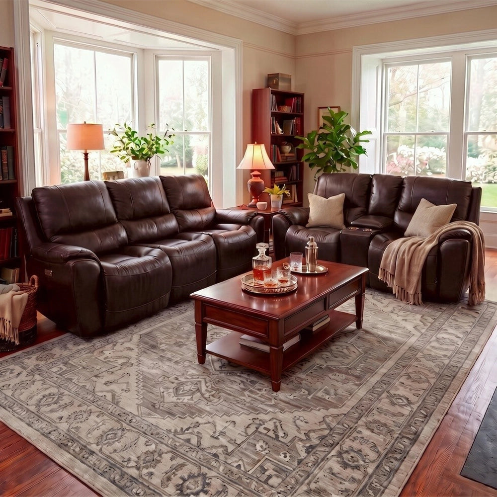 Palermo Brown Leather Triple Power Reclining Sofa & Loveseat Set