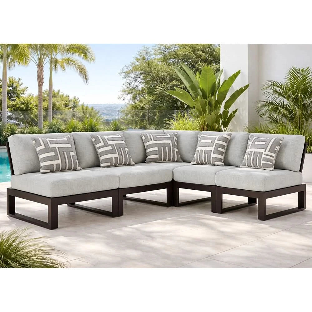 Paloma Black Outdoor 6-Piece Sectional with Cocktail Table and Nuvella+ Fabric