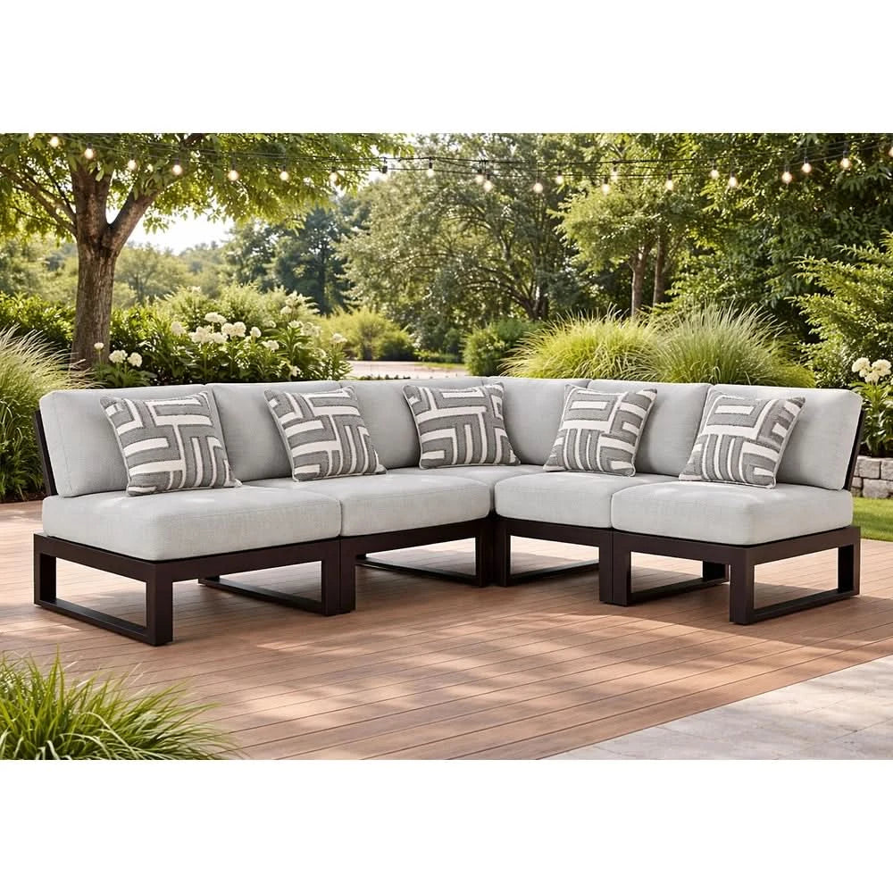 Paloma Black Outdoor 6-Piece Sectional with Cocktail Table and Nuvella+ Fabric