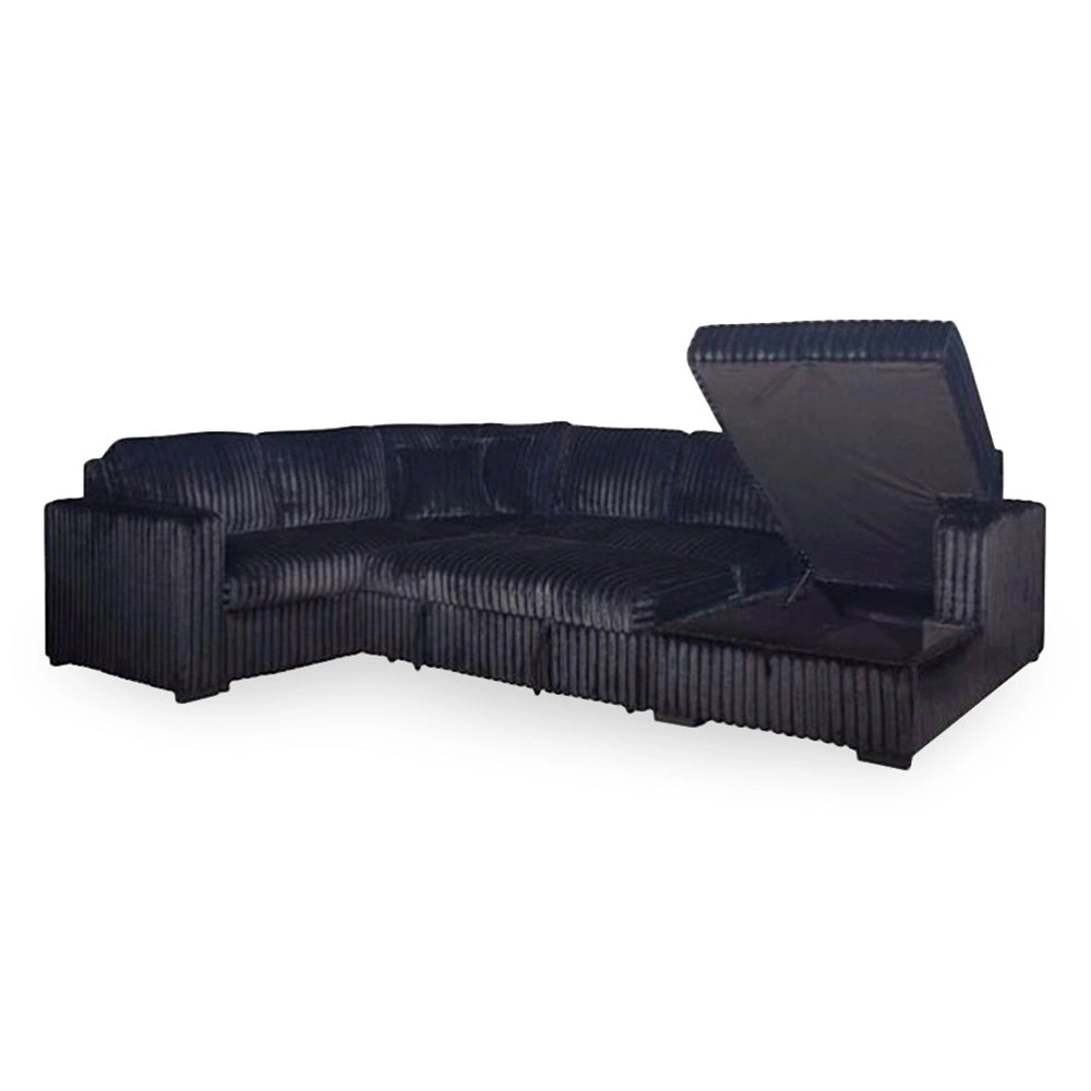 Paris Contemporary Corduroy 4-Piece Sectional with Chaise (Black or Mist Bliss)