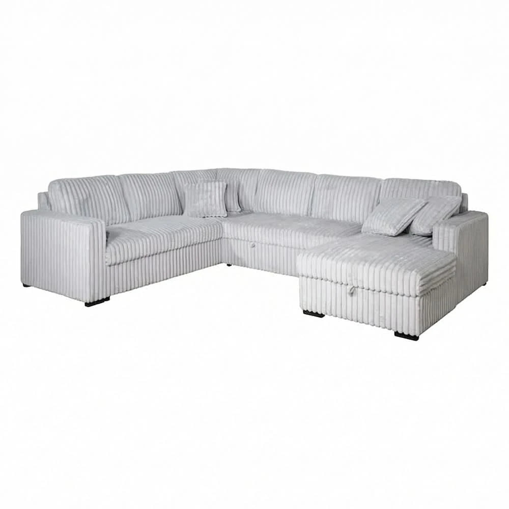 Paris Mist Grey Contemporary 4-Piece Corduroy Sectional with Chaise