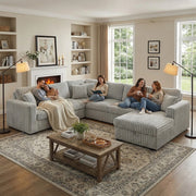 Paris Mist Grey Contemporary 4-Piece Corduroy Sectional with Chaise