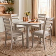 Pascal Driftwood Modern Farmhouse 5-Piece Round Dining Set with 4 Upholstered Chairs
