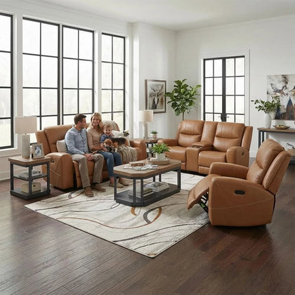 Pauline Butternut Brown Power Reclining Sofa and Loveseat with Power Headrests