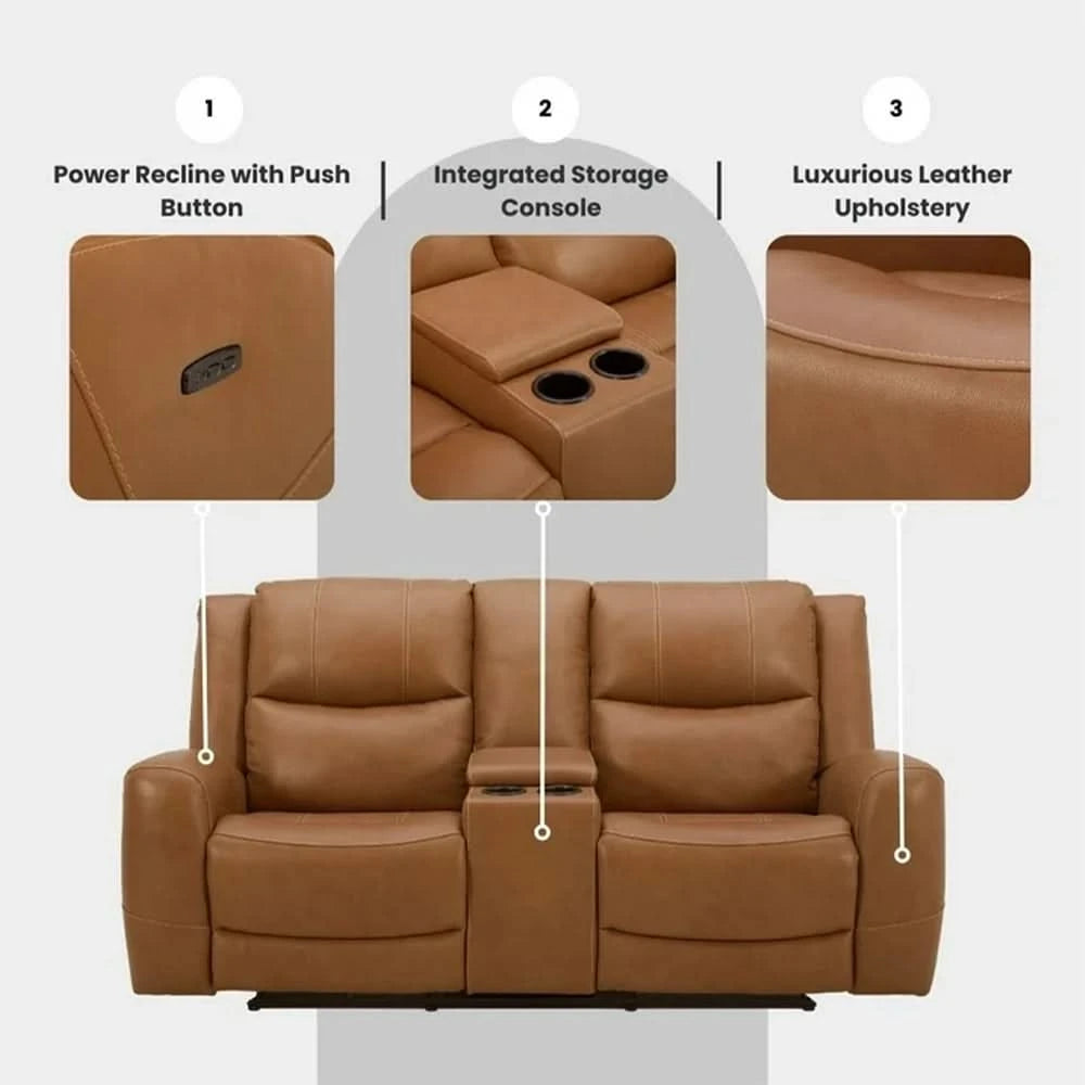 Pauline Butternut Brown Power Reclining Loveseat with Power Headrests