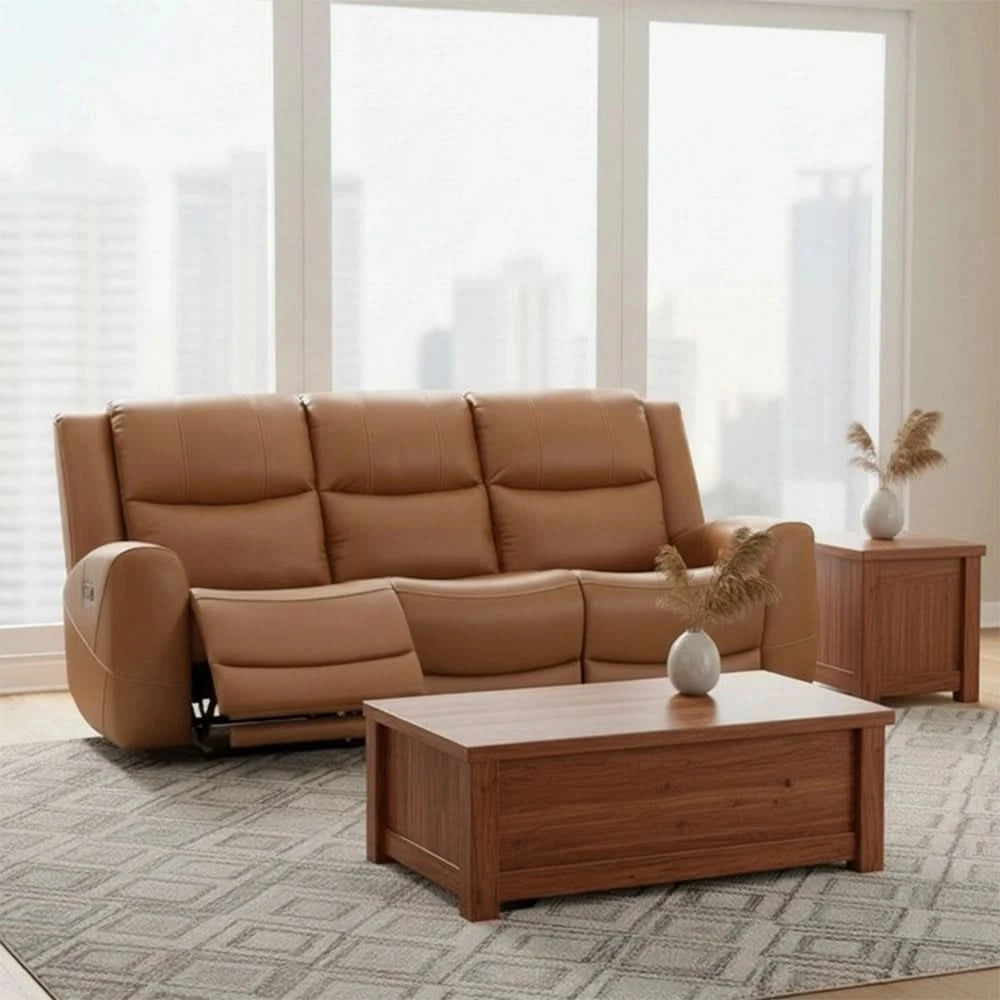 Room Package - Pauline Butternut Brown Leather Power Reclining Living Room Package with Coffee Table Set & Rug