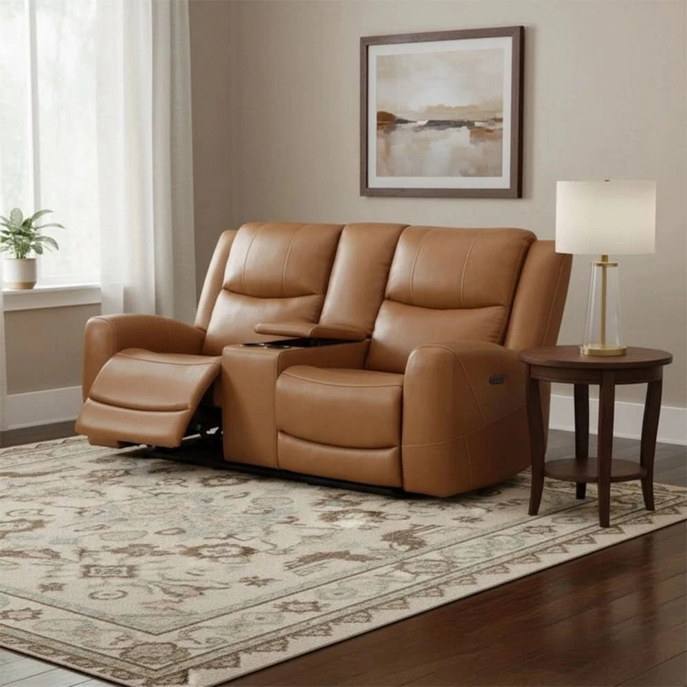 Pauline Butternut Brown Power Reclining Loveseat with Power Headrests