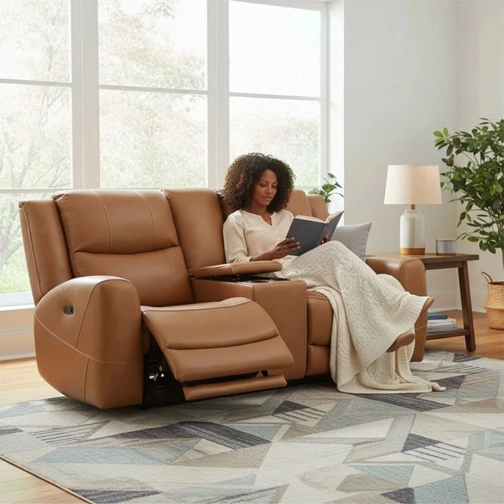 Pauline Butternut Brown Power Reclining Loveseat with Power Headrests