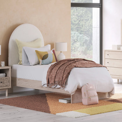 Pearl Twin Bed with Upholstered Headboard & Wood Frame