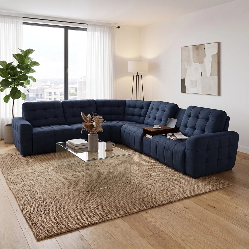 Peyton Navy 6-Piece Power Reclining Sectional with Storage Console and USB Charging