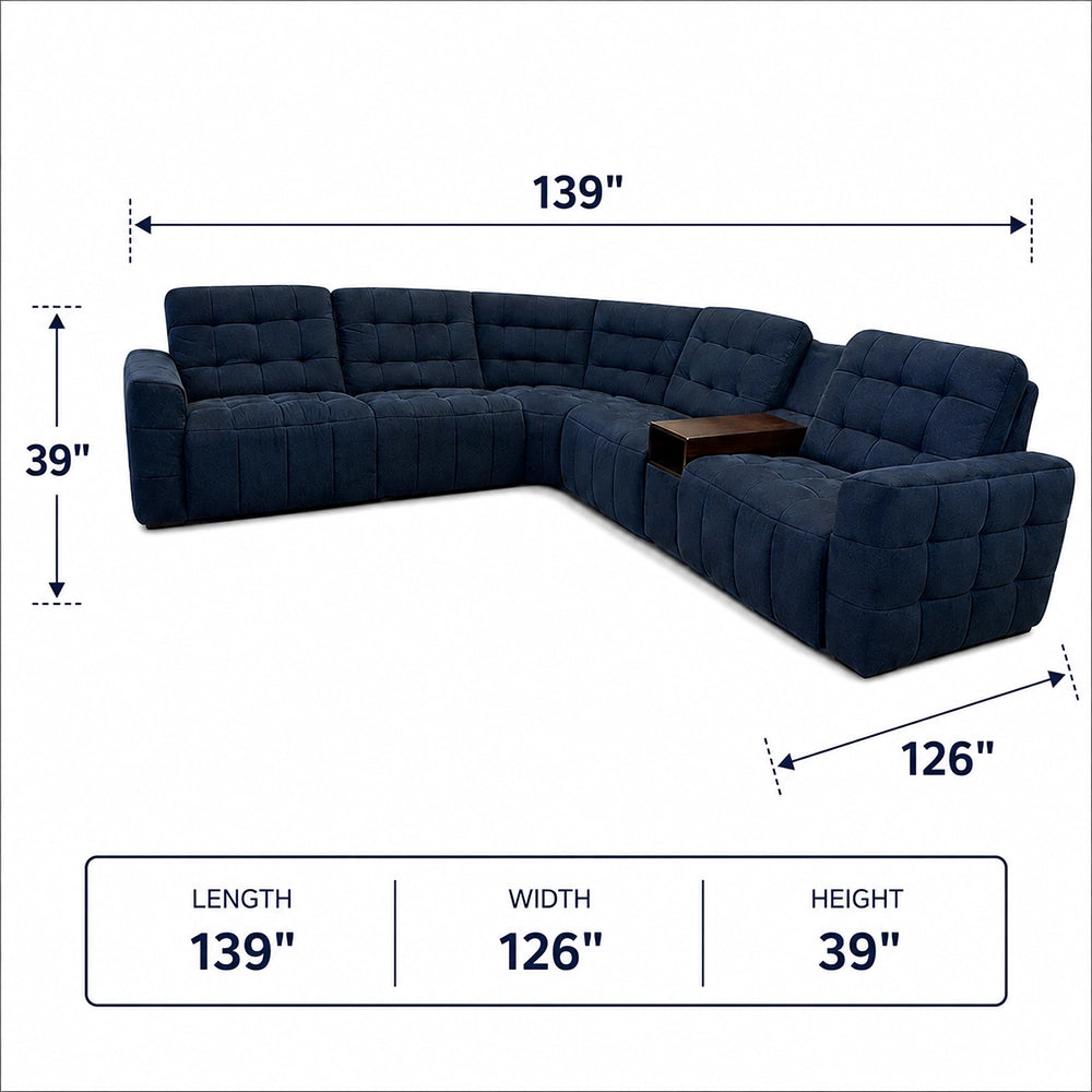 Peyton Navy 6-Piece Power Reclining Sectional with Storage Console and USB Charging