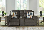 Piper Grey Reclining Console Loveseat with Storage & Cup Holders
