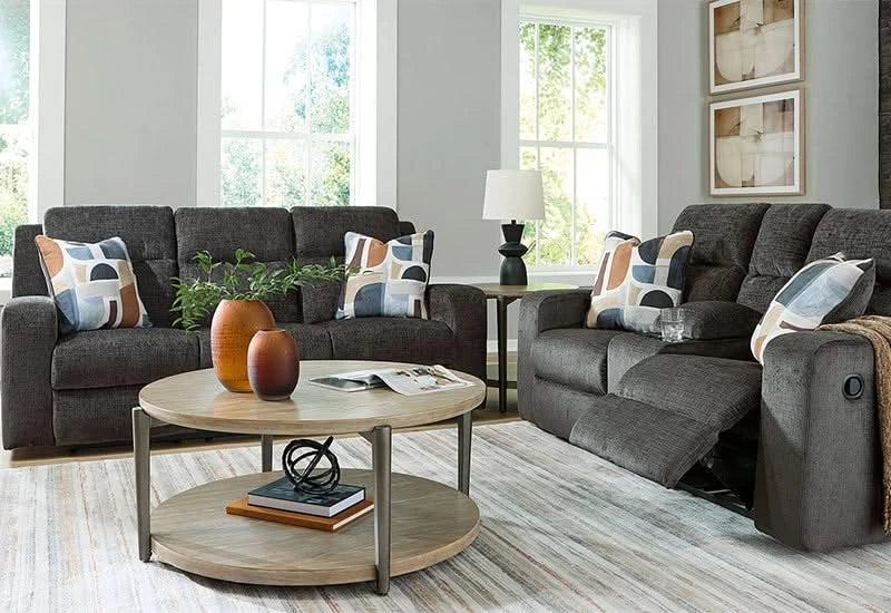 Piper Grey Reclining Console Loveseat with Storage & Cup Holders