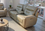 Point Break Beige Triple Power Reclining Loveseat with Power Headrest and Lumbar Support