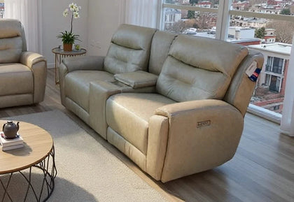 Point Break Beige Triple Power Reclining Loveseat with Power Headrest and Lumbar Support