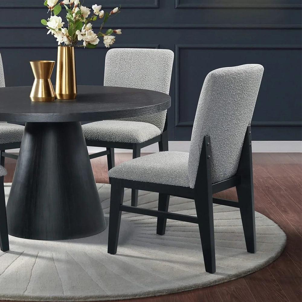 Portland Black 5PC Dining Set with Grey Upholstered Chairs