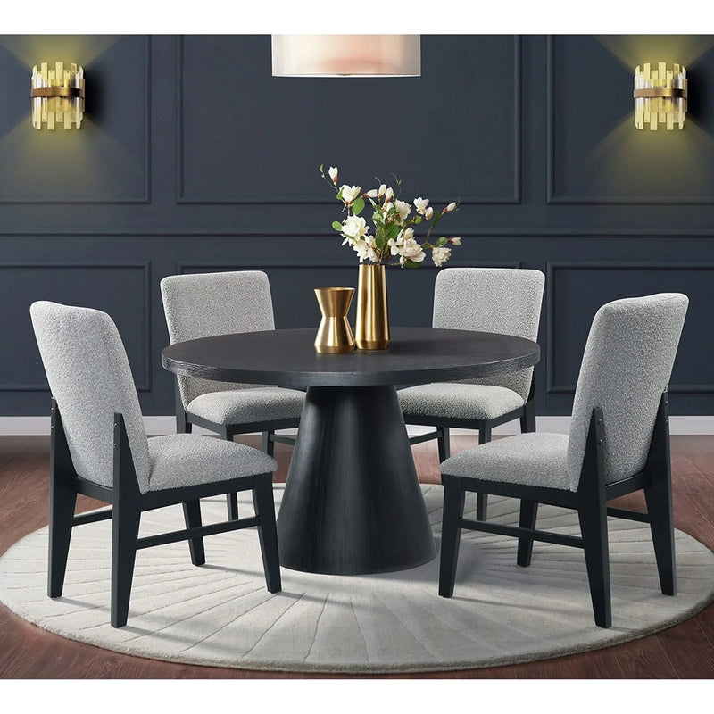 Portland Black 5PC Dining Set with Grey Upholstered Chairs