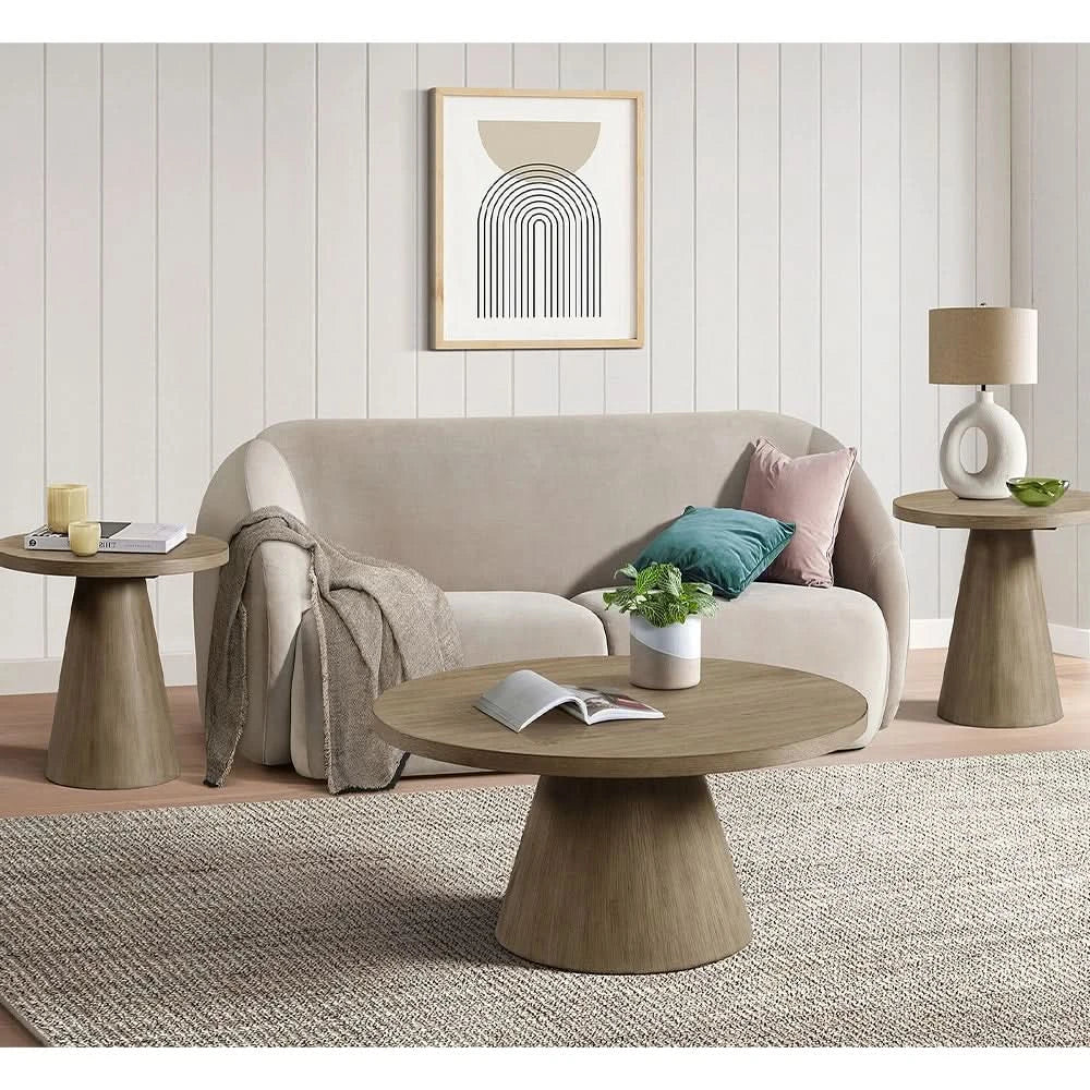 Portland Grey End Table with Pedestal Base and Scandinavian Design