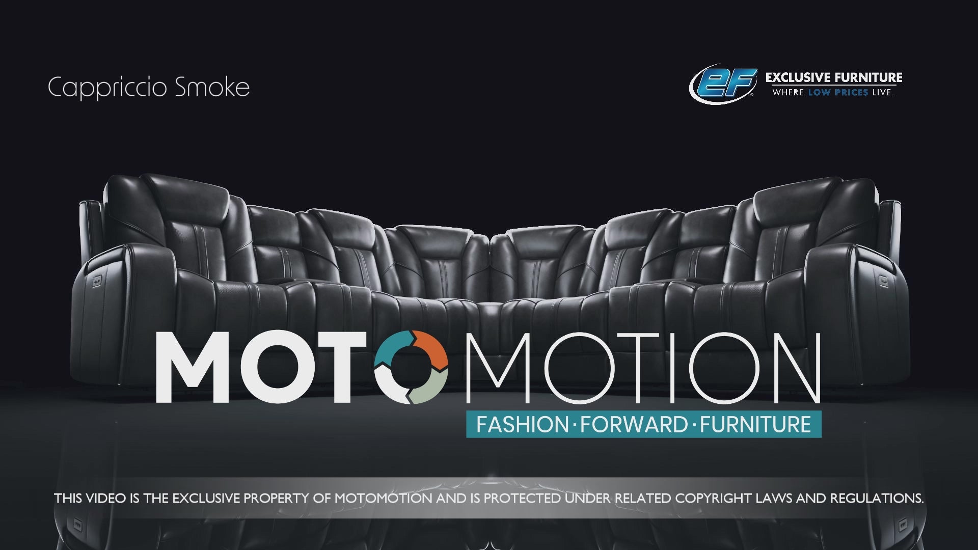 Load video: Moto Motion Capriccio Smoke Brown 6-Piece Power Sectional with Triple Power Reclining and Immersive Audio