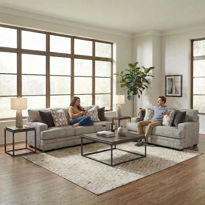 Protege Tan Contemporary Living Room Set with Track Arms and Accent Pillows