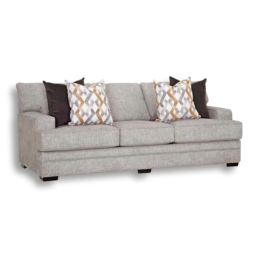 Protege Tan Contemporary Sofa with Track Arms and Accent Pillows