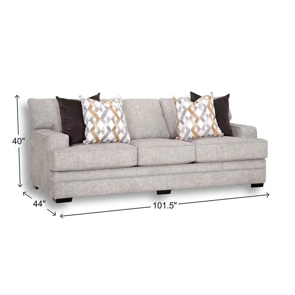 Protege Tan Contemporary Sofa with Track Arms and Accent Pillows