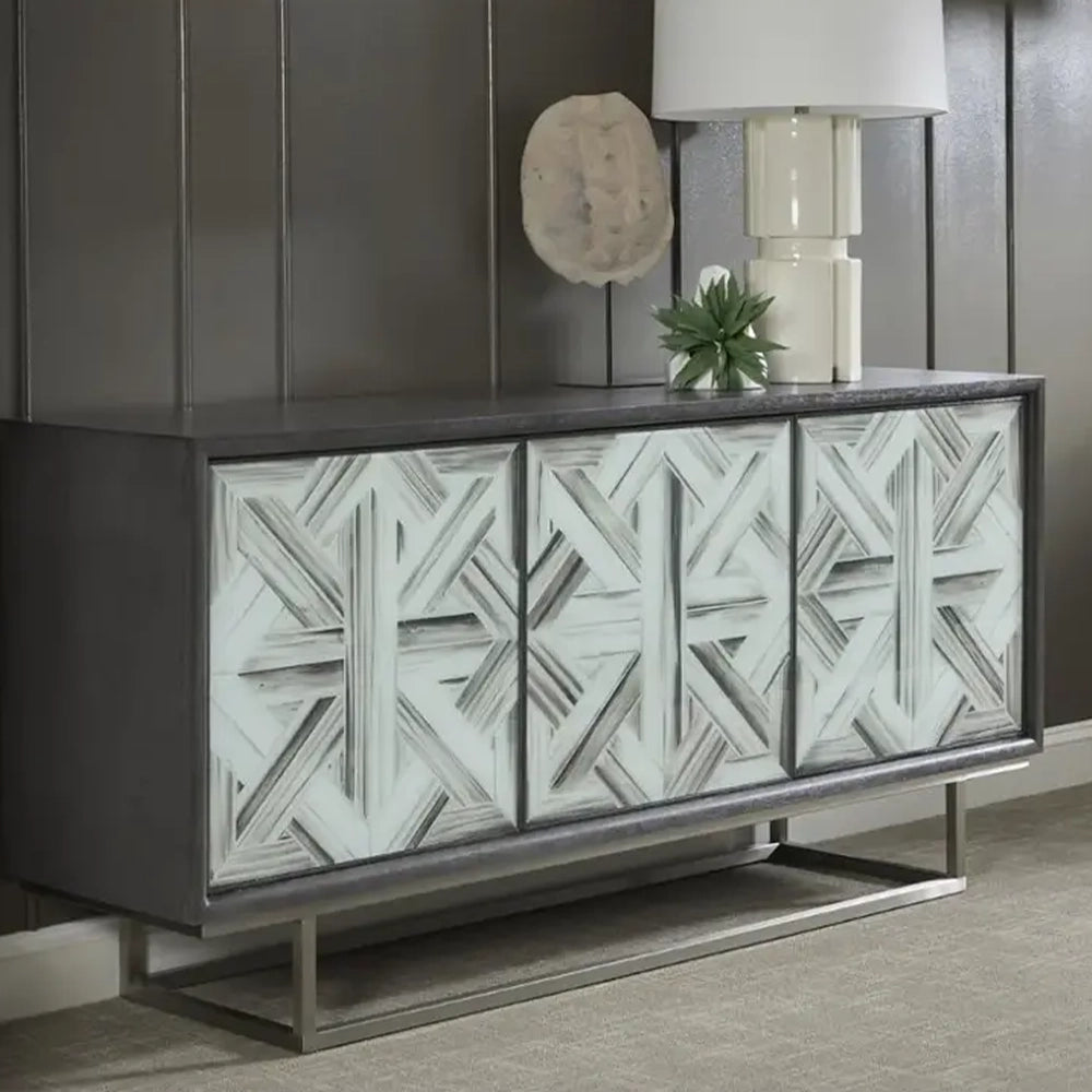 Pulaski Accents and Curios Contemporary 4-Door Credenza with Geometric Design