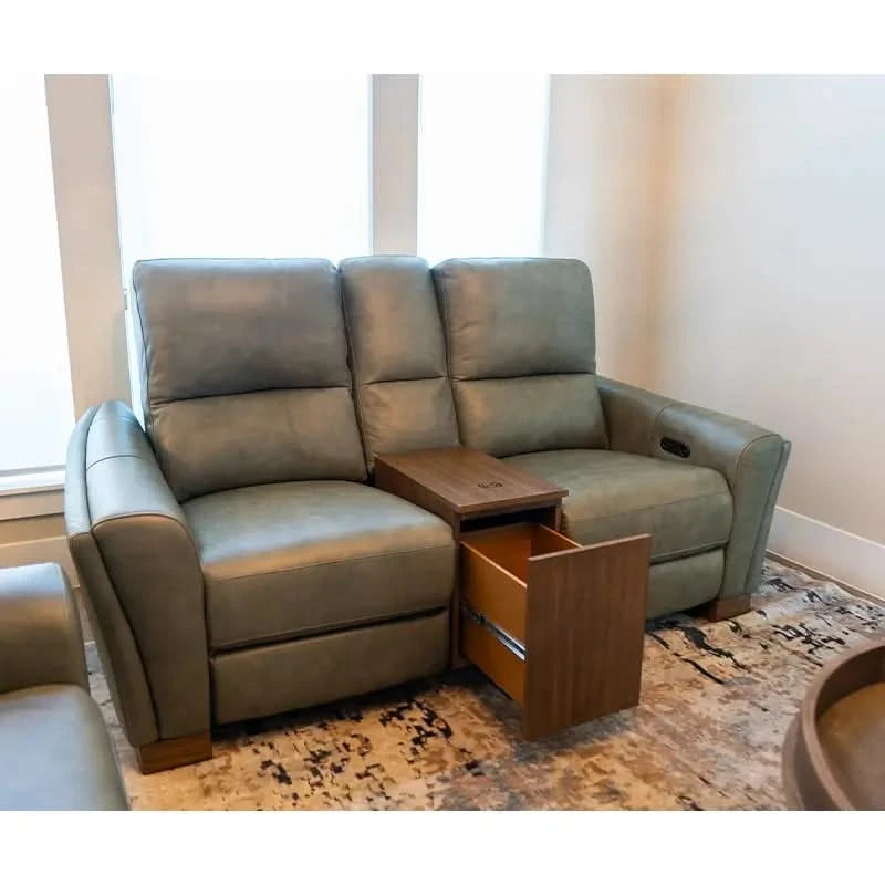 Rainforest Green Leather Modern Dual Power Reclining Living Room Set Includes Sofa and Loveseat with Dropdown table & lights