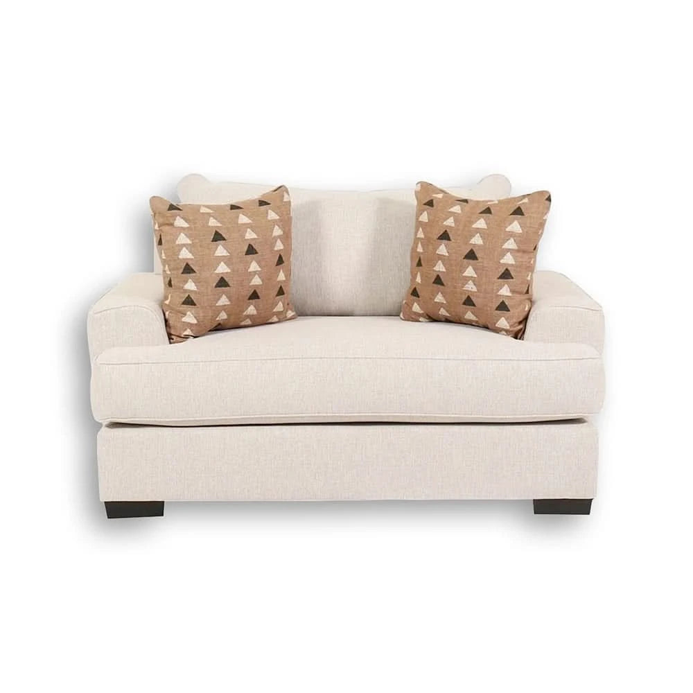 Renegade Beige Oversized Fabric Chair with Loose Cushions and Throw Pillows