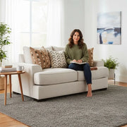 Renegade Beige Fabric Loveseat with Loose Cushions and Throw Pillows