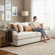 Renegade Beige Fabric Sofa with Loose Cushions and Throw Pillows