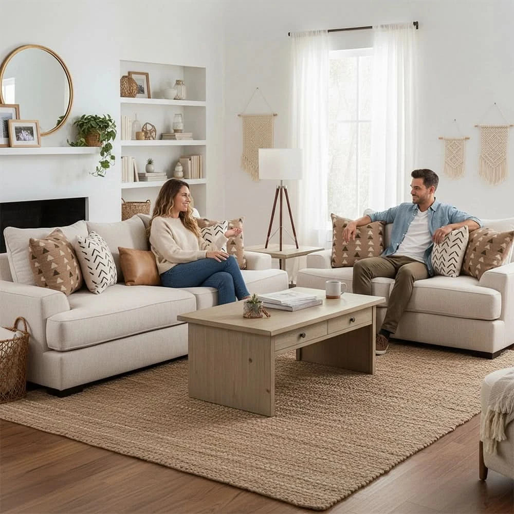 Room Package - Renegade Beige Sofa and Loveseat Living Room Package with Coffee Table Set & Rug