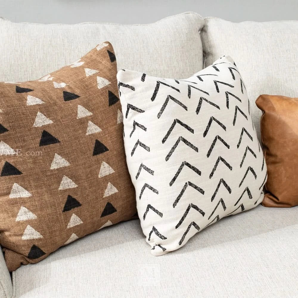 Renegade Beige Fabric Sofa with Loose Cushions and Throw Pillows