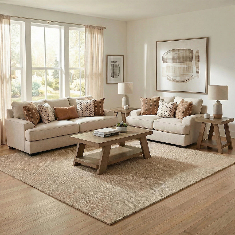 Renegade Beige Fabric Living Room Set with Sofa and Loveseat