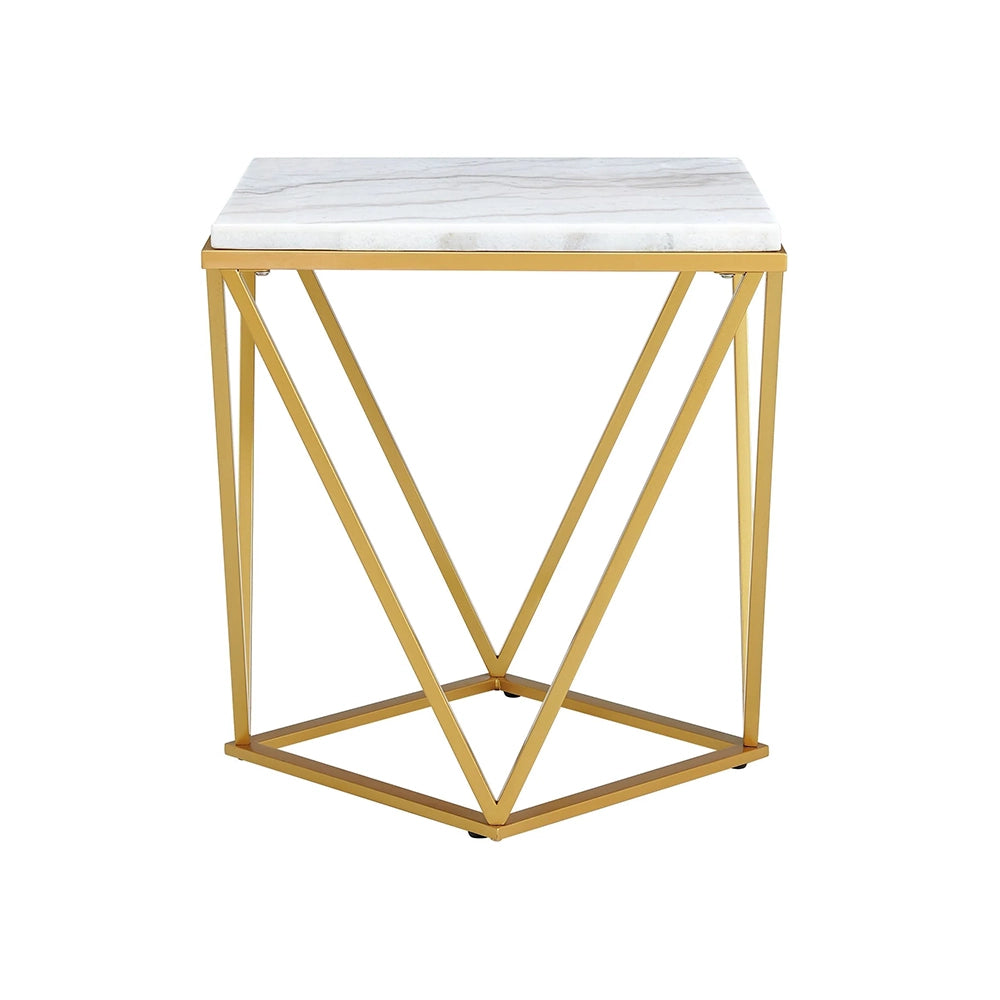 Riko White Marble and Gold 3-Piece Occasional Table Set