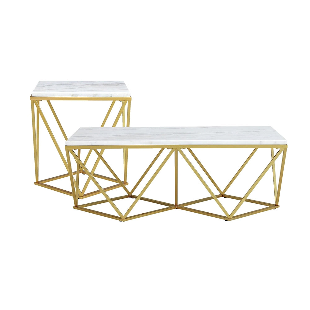 Riko White Marble and Gold 3-Piece Occasional Table Set