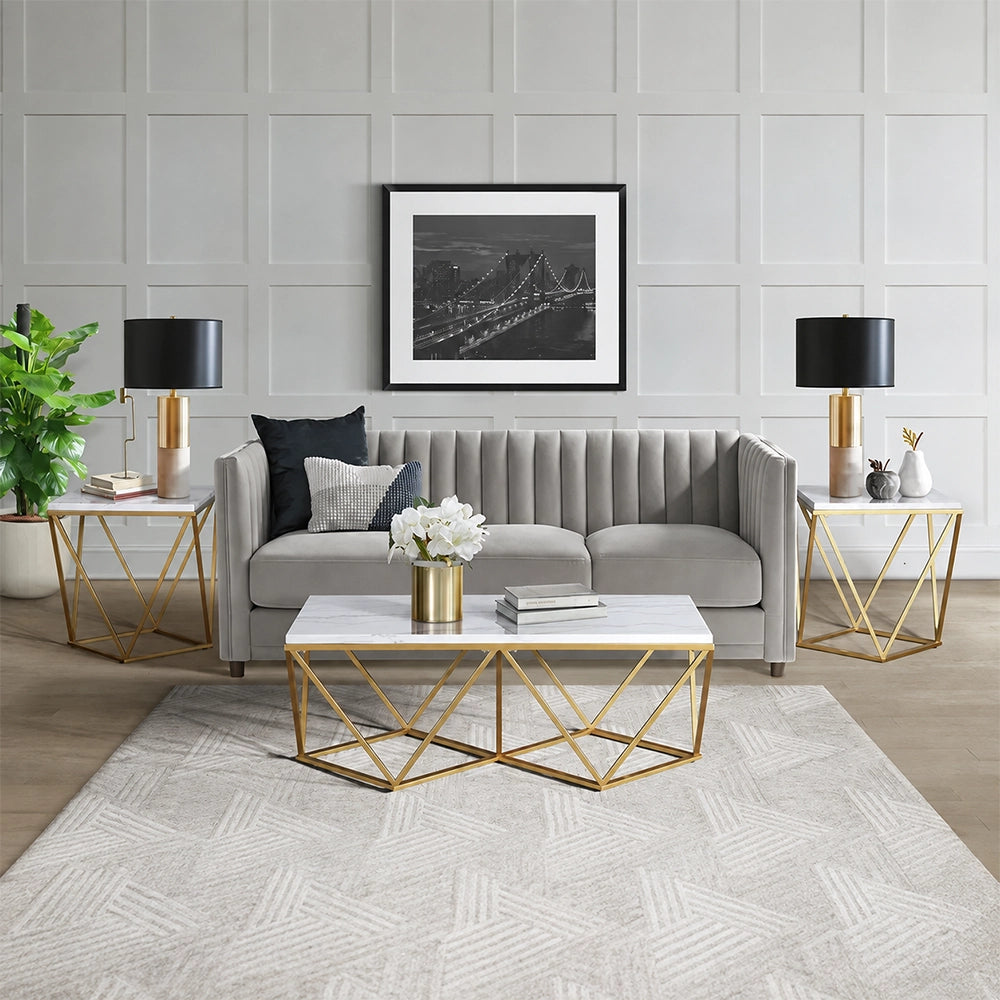Riko White Marble and Gold 3-Piece Occasional Table Set